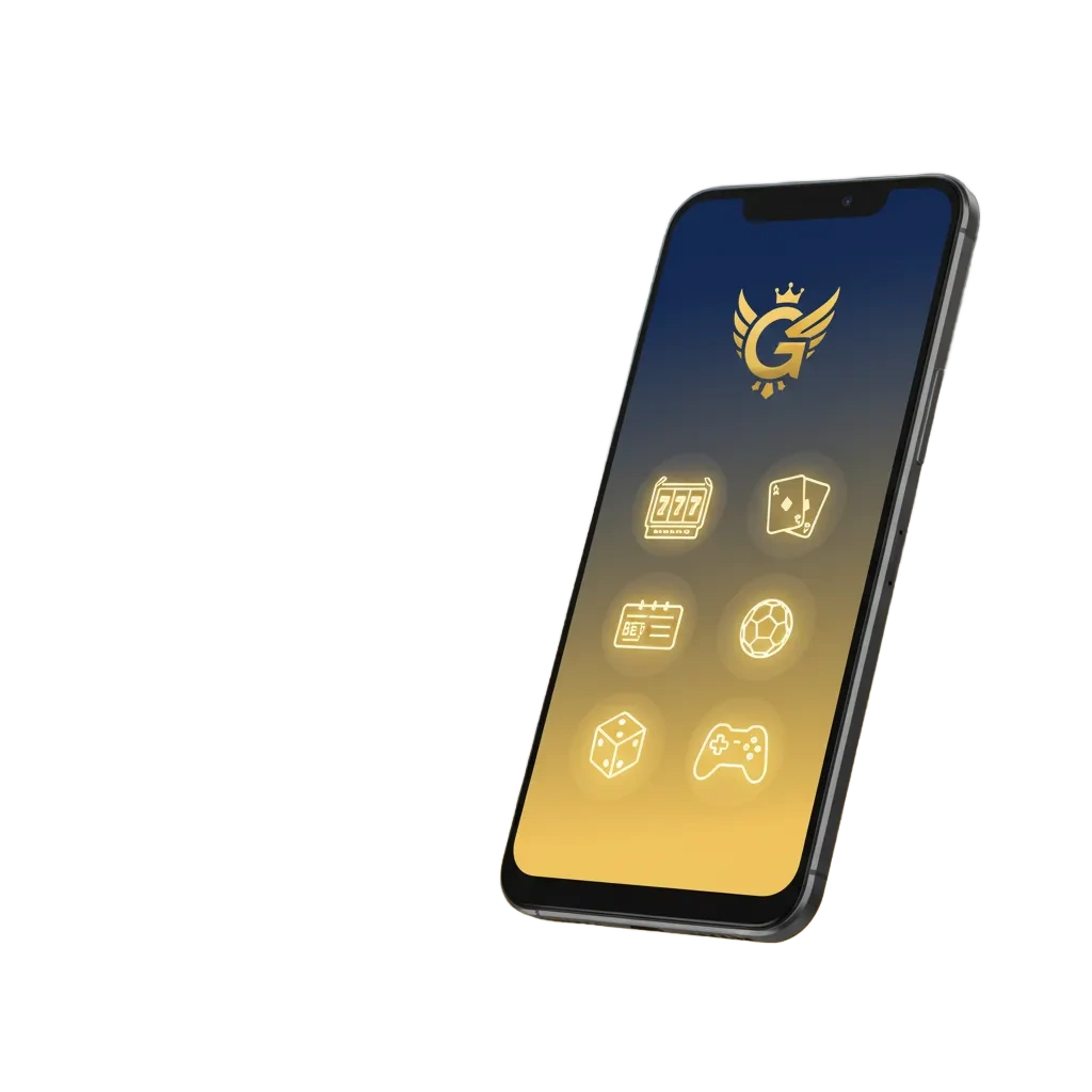 GoldenMister Android app on smartphone screen, sports betting and casino gaming, free to download