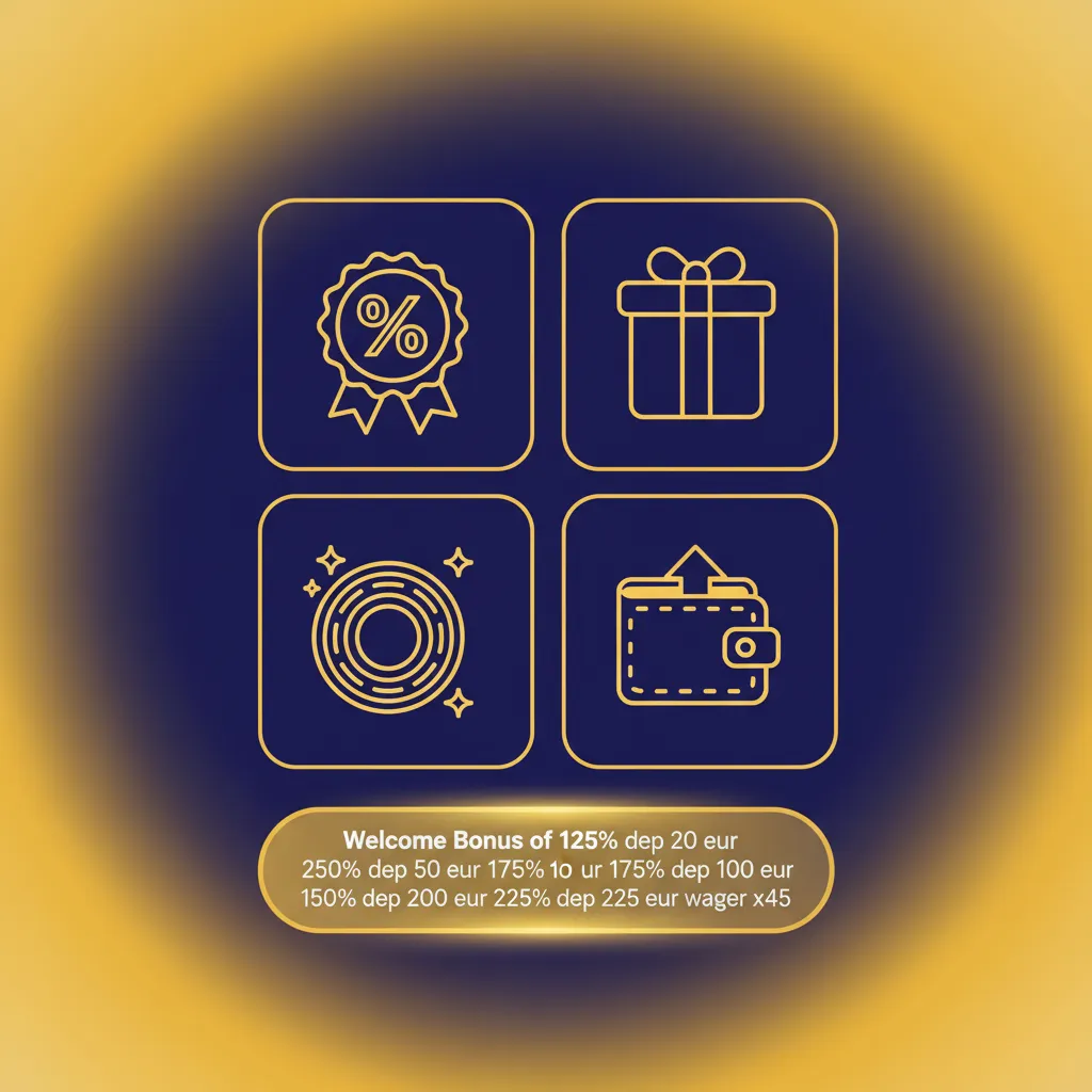Tiered UK welcome bonus: 125% €20, 250% €50, 175% €100, 150% €200, 225% €225; x45 wagering. T&Cs apply.