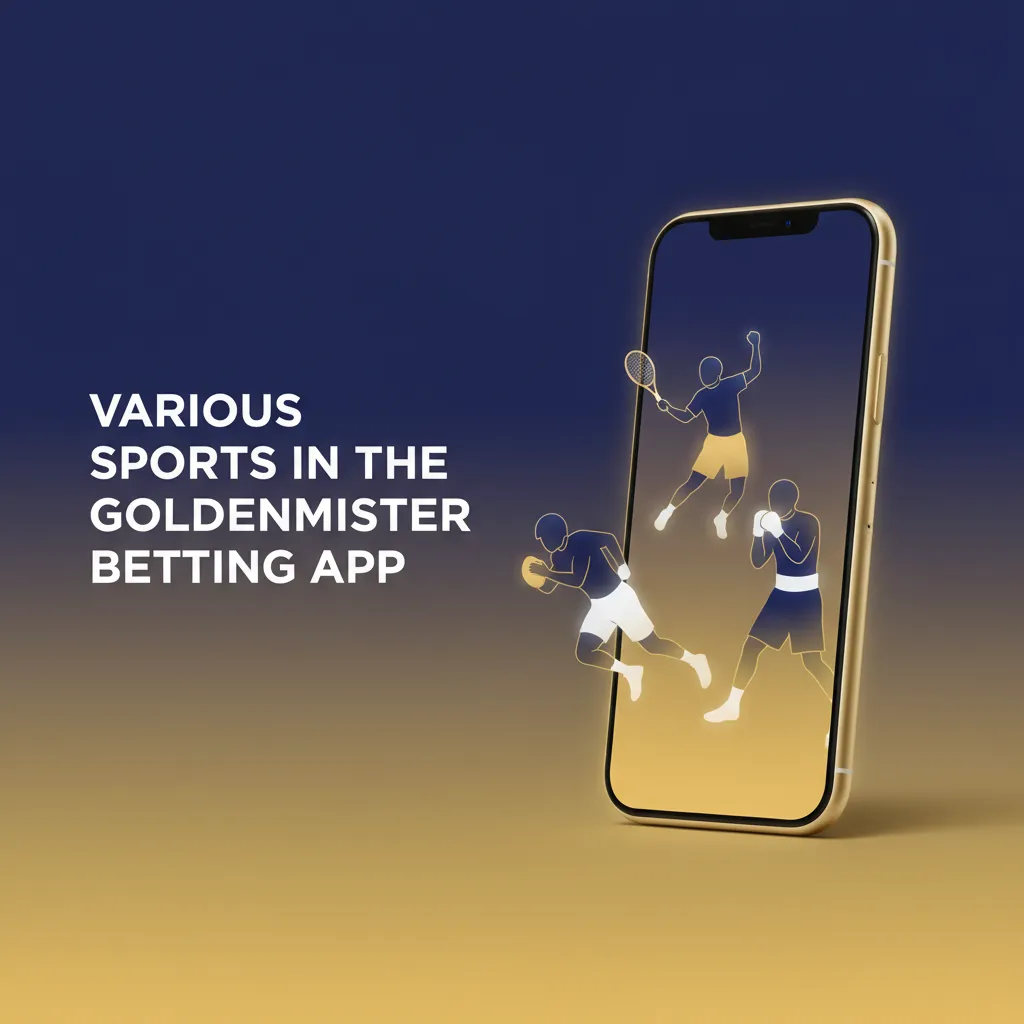 GoldenMister betting app showing multiple sports with live and line markets, team stats, and bet types incl. Single and Acca.